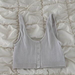 Aerie Light Gray Ribbed Button Crop Top